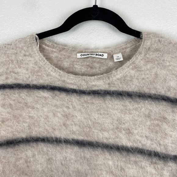Country Road Brushed Wool Blend Stripe Fuzzy Tan Pullover Sweater - Picture 9 of 12